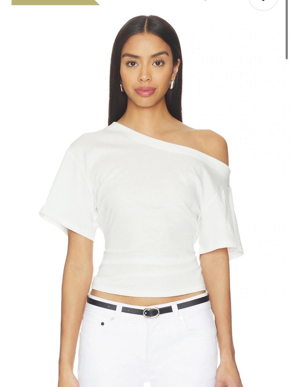 EB Denim Elena White One-Shoulder Crop Top